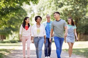 group of friends walking together