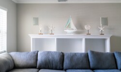 Close-up of a cozy seating area with a nautical décor