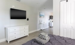 Modern bedroom with gray bedding